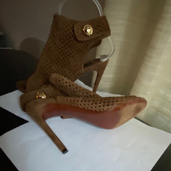 Louis Vuitton brown suede open toe perforated ankle stra boots heels booties 7.5 - Picture 9 of 10